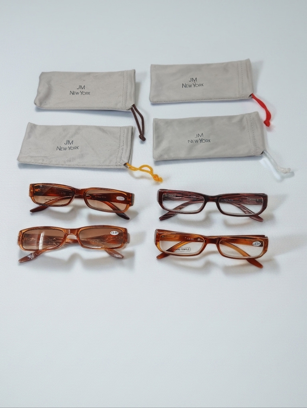 JM New York Amber/Brown Rectangular Reading Glasses Bundle +3.00 NWOT